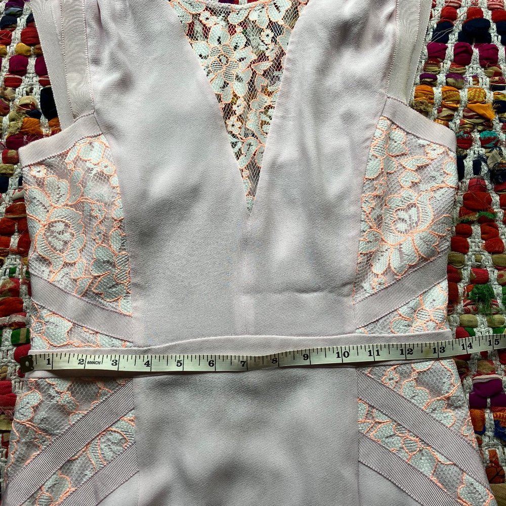 Pale lavender dress with white + neon lace detailing